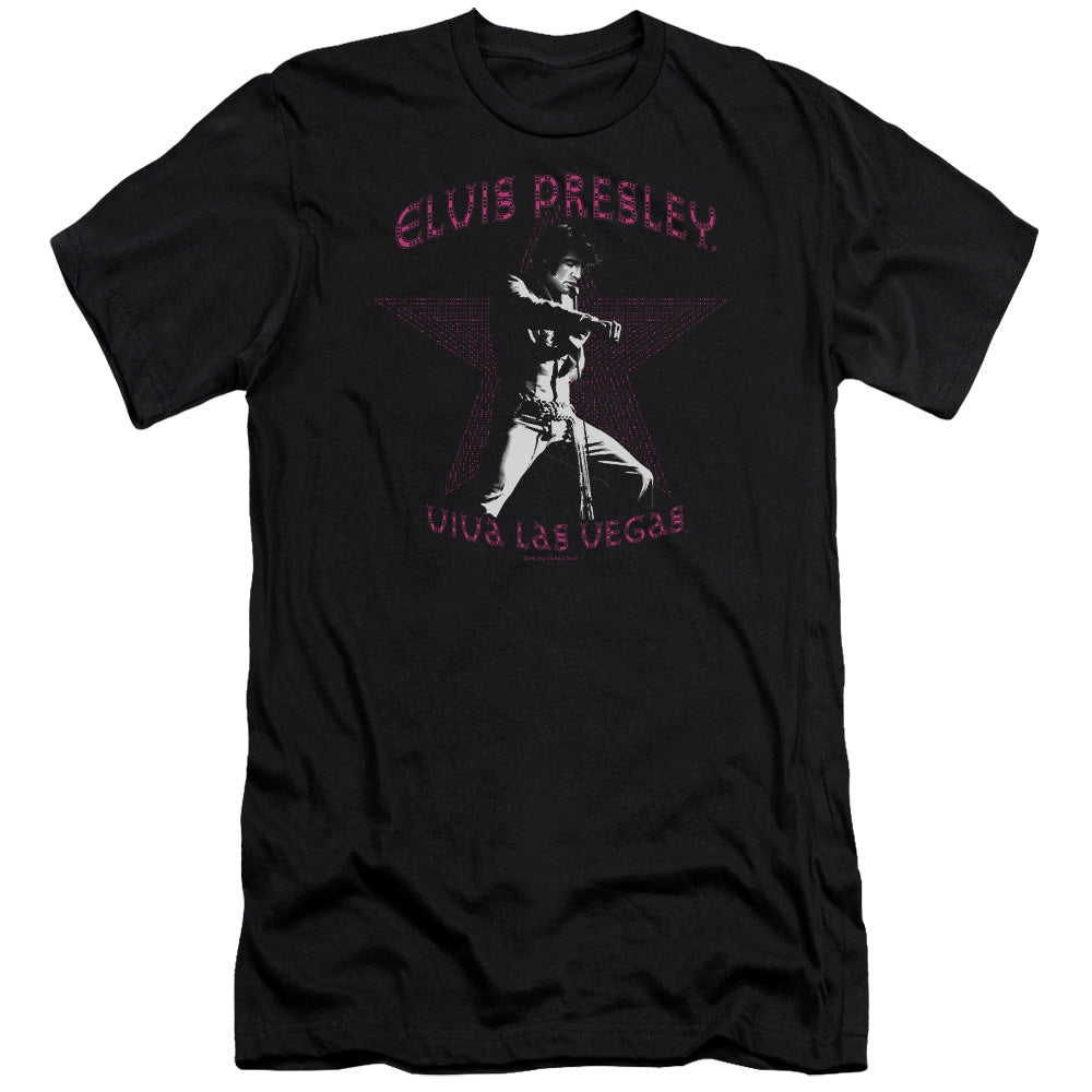 AN OFFCIALLY LICENSED ELVIS PRESLEY VIVA LAS VEGAS STAR MEN'S PREMIUM SLIM FIT T-SHIRT BLACK
