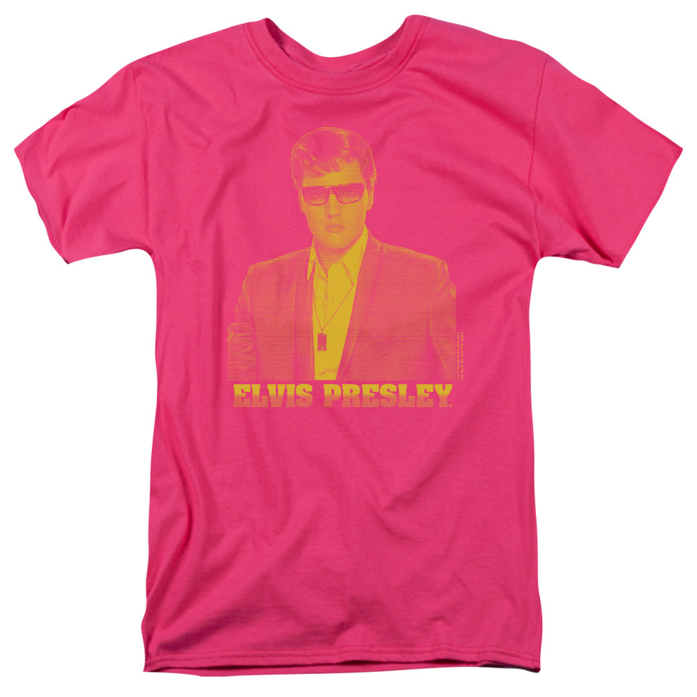AN OFFCIALLY LICENSED ELVIS PRESLEY YELLOW ELVIS MEN'S REGULAR FIT T-SHIRT HOT PINK