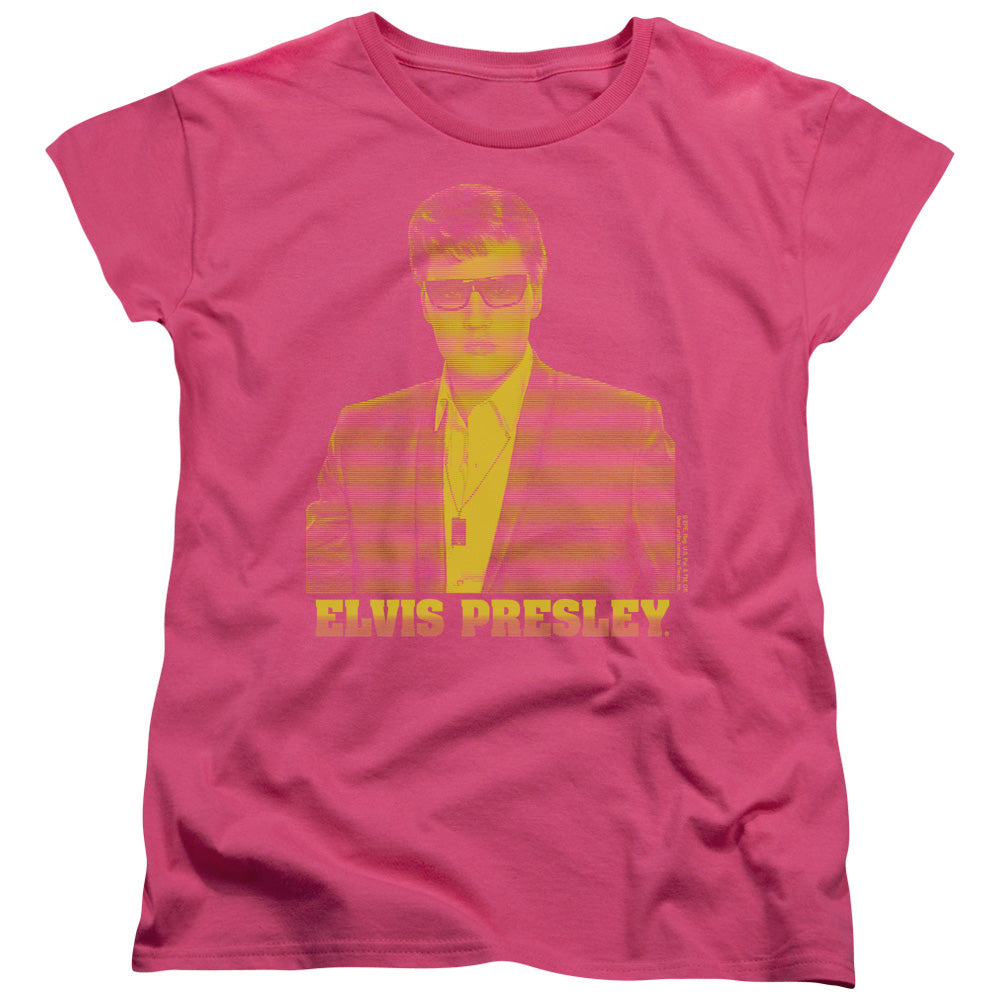 AN OFFCIALLY LICENSED ELVIS PRESLEY YELLOW ELVIS WOMEN'S REGULAR FIT T-SHIRT HOT PINK