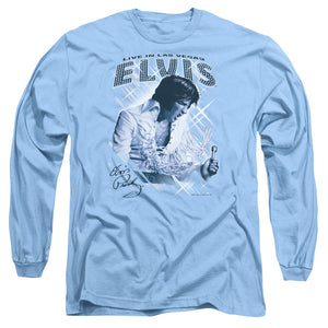 AN OFFCIALLY LICENSED ELVIS PRESLEY BLUE VEGAS MEN'S LONG SLEEVE T-SHIRT CAROLINA BLUE