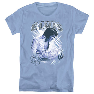 AN OFFCIALLY LICENSED ELVIS PRESLEY BLUE VEGAS WOMEN'S REGULAR FIT T-SHIRT CAROLINA BLUE