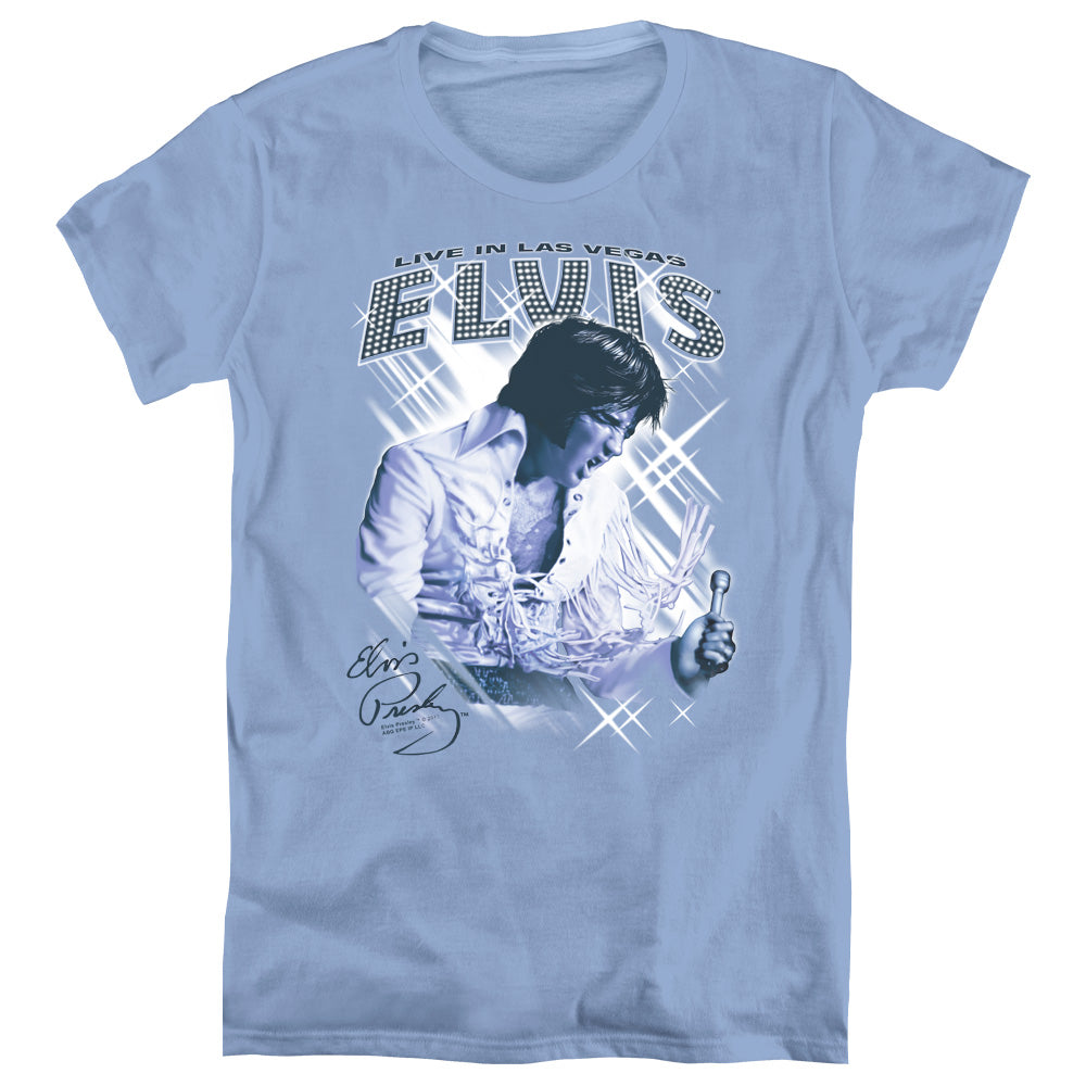 AN OFFCIALLY LICENSED ELVIS PRESLEY BLUE VEGAS WOMEN'S REGULAR FIT T-SHIRT CAROLINA BLUE