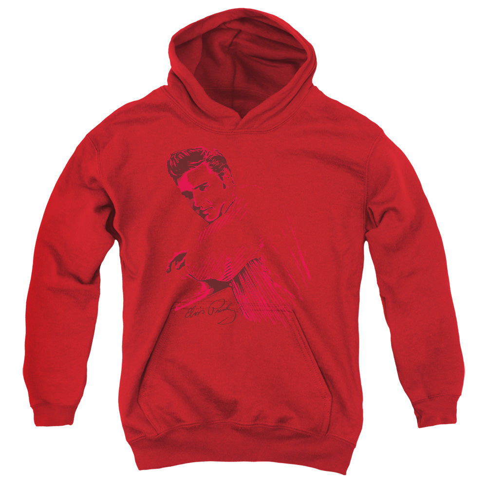 AN OFFCIALLY LICENSED ELVIS PRESLEY ON THE RANGE YOUTH HOODIE RED