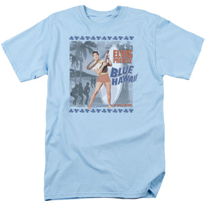 AN OFFCIALLY LICENSED ELVIS PRESLEY BLUE HAWAII POSTER MEN'S REGULAR FIT T-SHIRT LIGHT BLUE