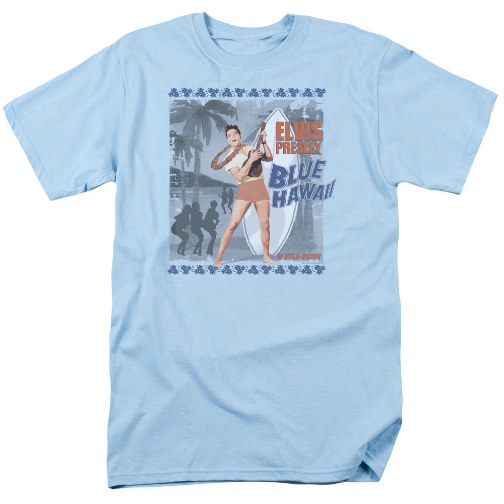 AN OFFCIALLY LICENSED ELVIS PRESLEY BLUE HAWAII POSTER MEN'S REGULAR FIT T-SHIRT LIGHT BLUE