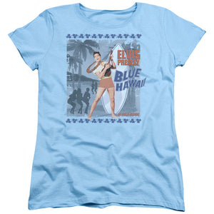 AN OFFCIALLY LICENSED ELVIS PRESLEY BLUE HAWAII POSTER WOMEN'S REGULAR FIT T-SHIRT LIGHT BLUE