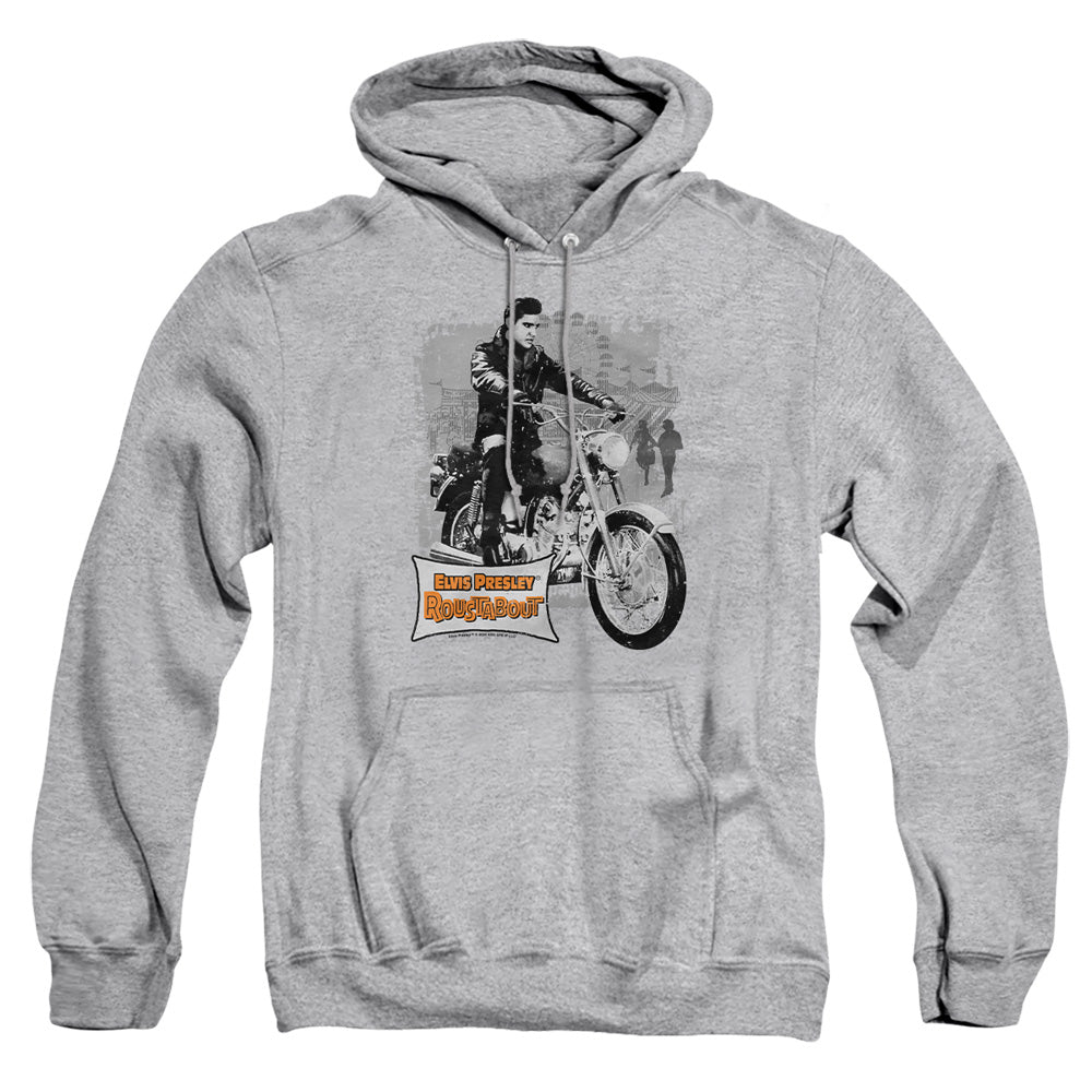 AN OFFCIALLY LICENSED ELVIS PRESLEY ROUSTABOUT POSTER ADULT UNISEX PULLOVER HOODIE ATHLETIC HEATHER