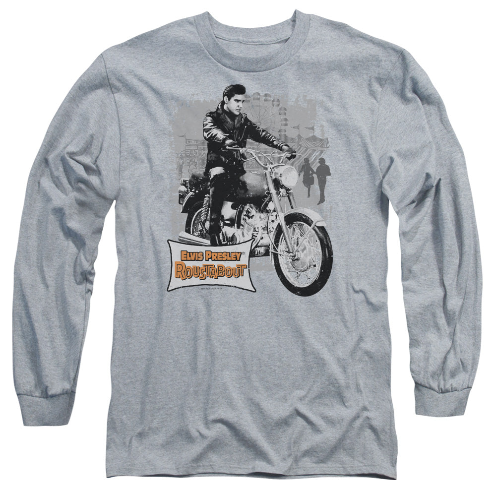 AN OFFCIALLY LICENSED ELVIS PRESLEY ROUSTABOUT POSTER MEN'S LONG SLEEVE T-SHIRT ATHLETIC HEATHER