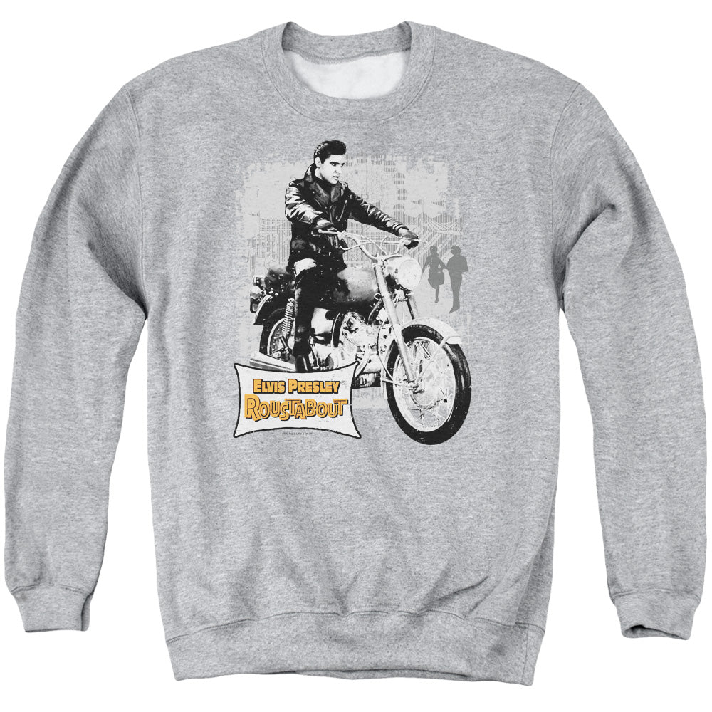 AN OFFCIALLY LICENSED ELVIS PRESLEY ROUSTABOUT POSTER ADULT UNISEX CREWNECK SWEATSHIRT ATHLETIC HEATHER