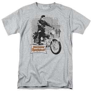 AN OFFCIALLY LICENSED ELVIS PRESLEY ROUSTABOUT POSTER MEN'S REGULAR FIT T-SHIRT ATHLETIC HEATHER