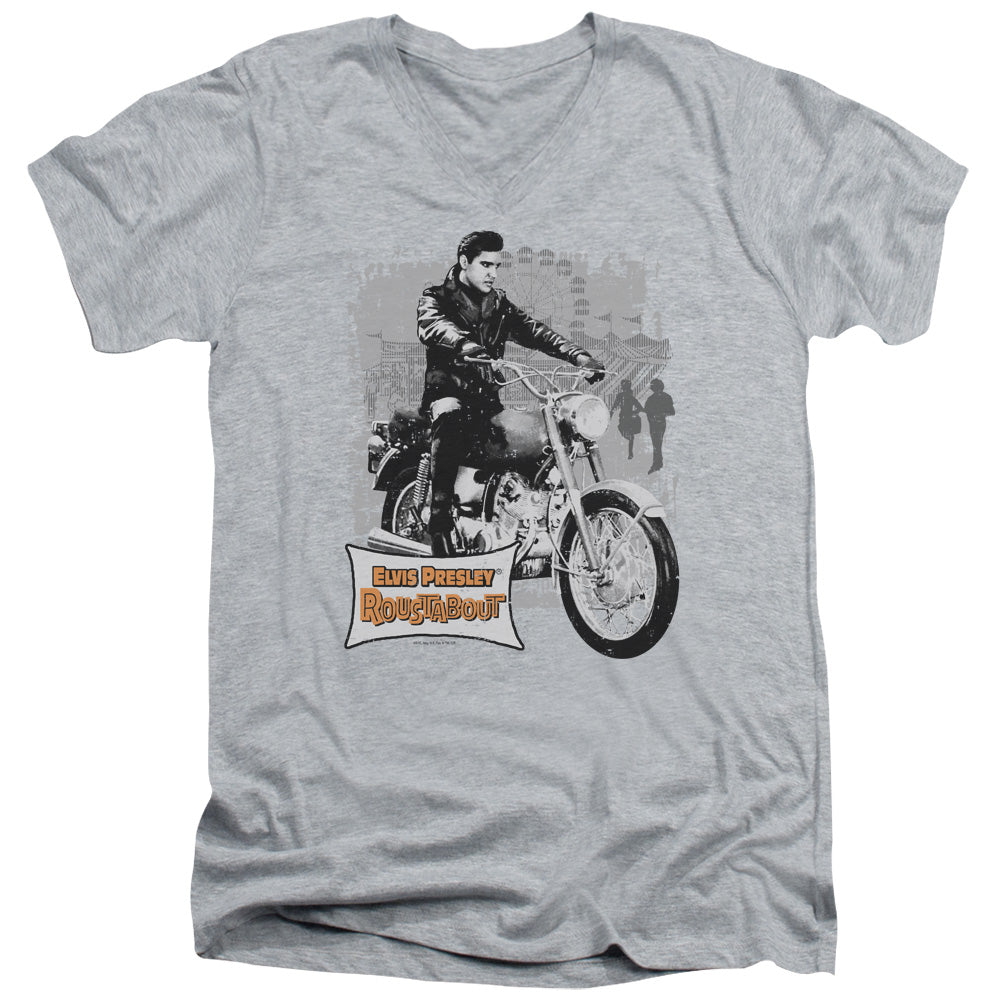 AN OFFCIALLY LICENSED ELVIS PRESLEY ROUSTABOUT POSTER MEN'S V-NECK T-SHIRT ATHLETIC HEATHER