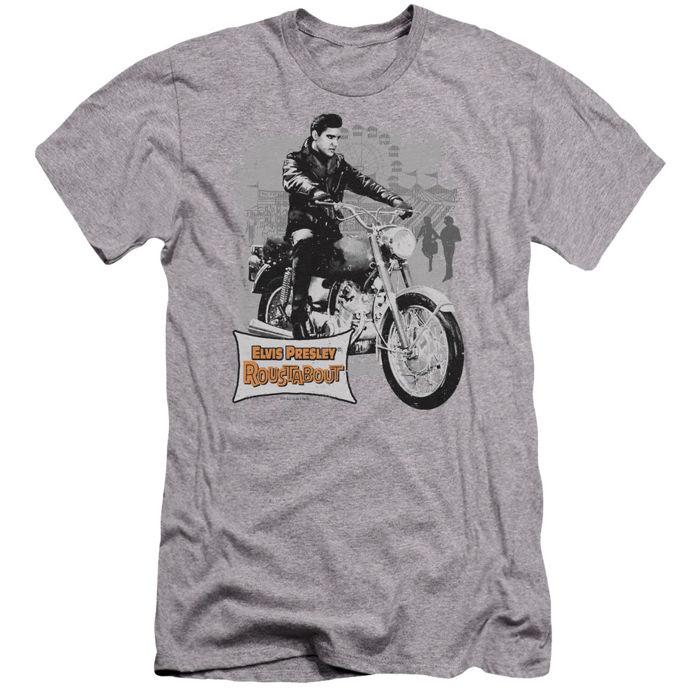 AN OFFCIALLY LICENSED ELVIS PRESLEY ROUSTABOUT POSTER MEN'S PREMIUM SLIM FIT T-SHIRT ATHLETIC HEATHER