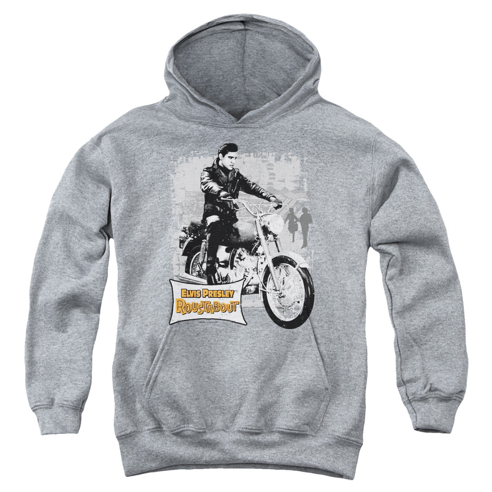 AN OFFCIALLY LICENSED ELVIS PRESLEY ROUSTABOUT POSTER YOUTH HOODIE ATHLETIC HEATHER