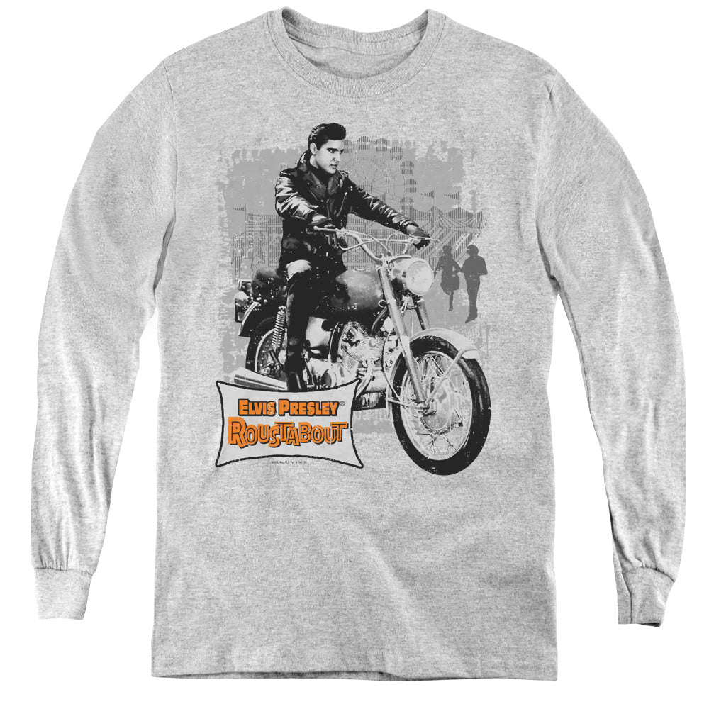 AN OFFCIALLY LICENSED ELVIS PRESLEY ROUSTABOUT POSTER YOUTH LONG SLEEVE T-SHIRT ATHLETIC HEATHER