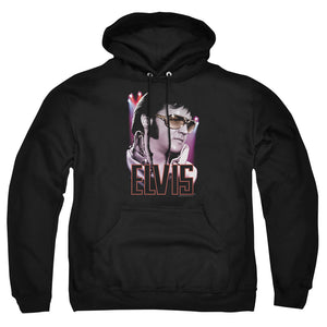 AN OFFCIALLY LICENSED ELVIS PRESLEY 70S STAR ADULT UNISEX PULLOVER HOODIE BLACK