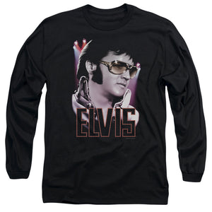 AN OFFCIALLY LICENSED ELVIS PRESLEY 70S STAR MEN'S LONG SLEEVE T-SHIRT BLACK
