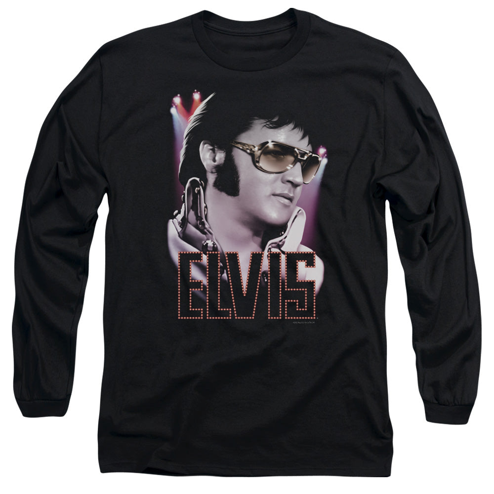 AN OFFCIALLY LICENSED ELVIS PRESLEY 70S STAR MEN'S LONG SLEEVE T-SHIRT BLACK