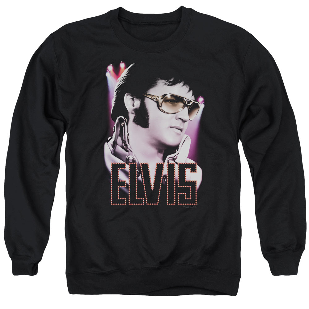 AN OFFCIALLY LICENSED ELVIS PRESLEY 70S STAR ADULT UNISEX CREWNECK SWEATSHIRT BLACK