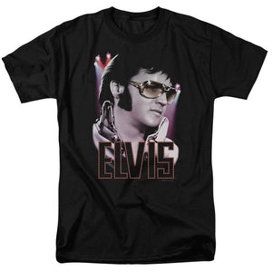 AN OFFCIALLY LICENSED ELVIS PRESLEY 70S STAR MEN'S REGULAR FIT T-SHIRT BLACK