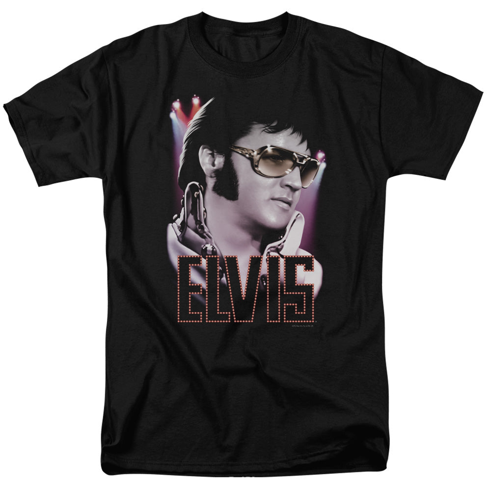 AN OFFCIALLY LICENSED ELVIS PRESLEY 70S STAR MEN'S REGULAR FIT T-SHIRT BLACK