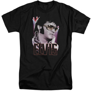 AN OFFCIALLY LICENSED ELVIS PRESLEY 70S STAR MEN'S TALL FIT T-SHIRT BLACK