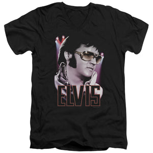 AN OFFCIALLY LICENSED ELVIS PRESLEY 70S STAR MEN'S V-NECK T-SHIRT BLACK