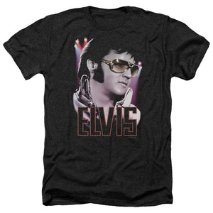 AN OFFCIALLY LICENSED ELVIS PRESLEY 70S STAR MEN'S HEATHER T-SHIRT CHARCOAL