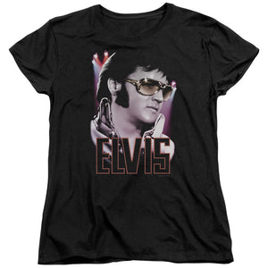 AN OFFCIALLY LICENSED ELVIS PRESLEY 70S STAR WOMEN'S REGULAR FIT T-SHIRT BLACK