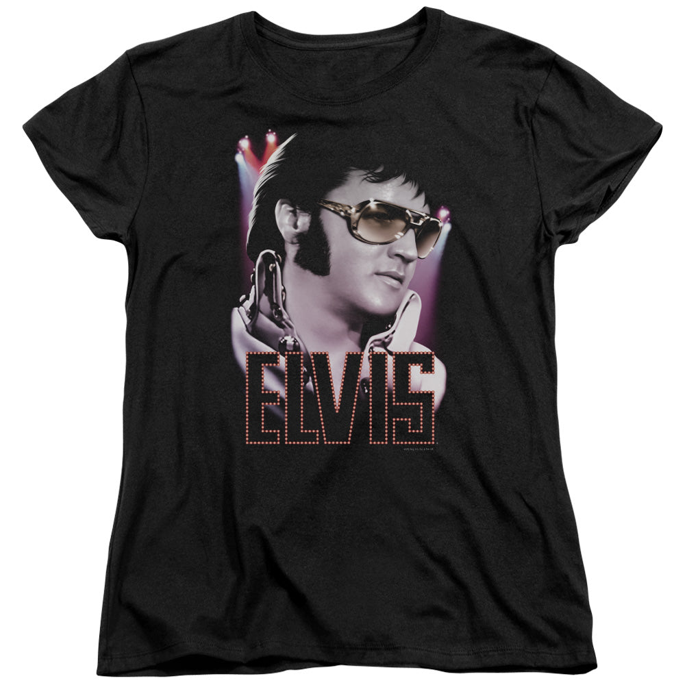 AN OFFCIALLY LICENSED ELVIS PRESLEY 70S STAR WOMEN'S REGULAR FIT T-SHIRT BLACK