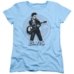 AN OFFCIALLY LICENSED ELVIS PRESLEY 45 RPM WOMEN'S REGULAR FIT T-SHIRT LIGHT BLUE