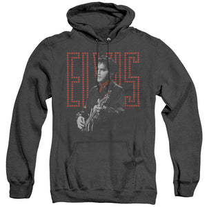 AN OFFCIALLY LICENSED ELVIS PRESLEY RED GUITARMAN ADULT UNISEX HEATHER PULLOVER HOODIE BLACK
