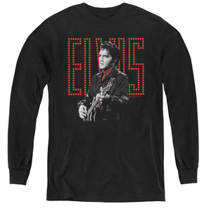AN OFFCIALLY LICENSED ELVIS PRESLEY RED GUITARMAN YOUTH LONG SLEEVE T-SHIRT BLACK