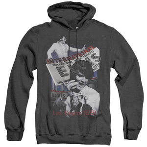 AN OFFCIALLY LICENSED ELVIS PRESLEY INTERNATIONAL HOTEL ADULT UNISEX HEATHER PULLOVER HOODIE BLACK