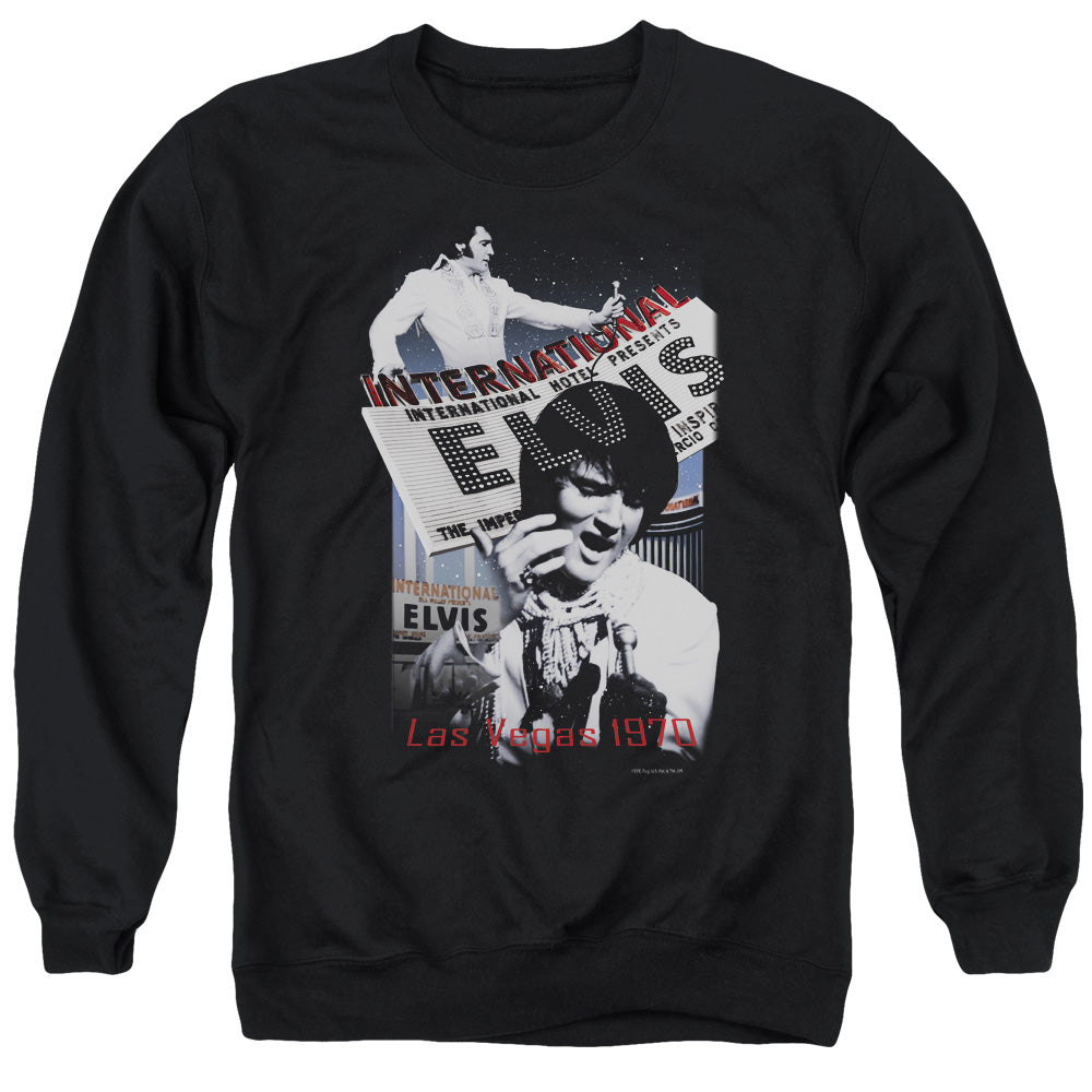 AN OFFCIALLY LICENSED ELVIS PRESLEY INTERNATIONAL HOTEL ADULT UNISEX CREWNECK SWEATSHIRT BLACK