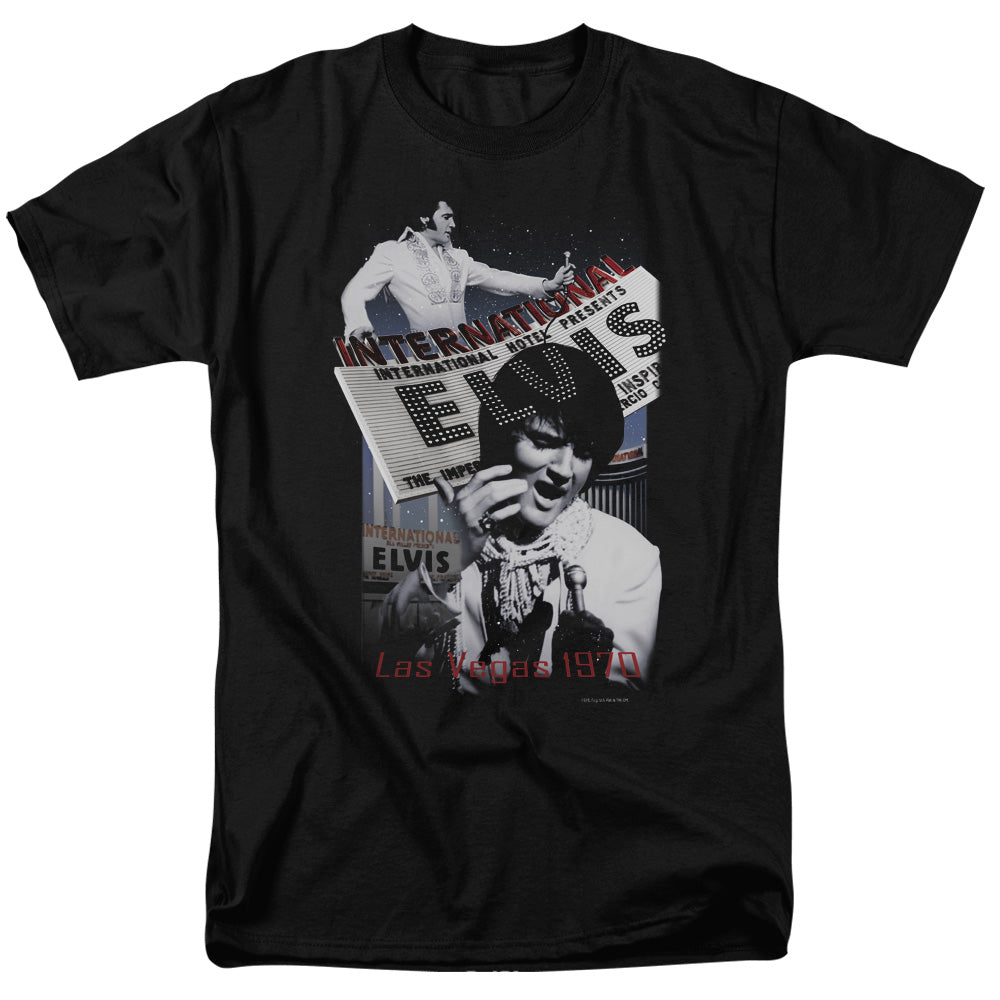 AN OFFCIALLY LICENSED ELVIS PRESLEY INTERNATIONAL HOTEL MEN'S REGULAR FIT T-SHIRT BLACK