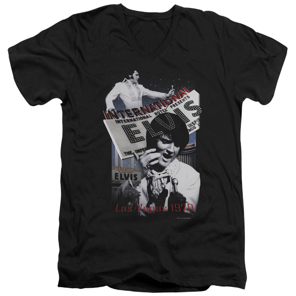 AN OFFCIALLY LICENSED ELVIS PRESLEY INTERNATIONAL HOTEL MEN'S V-NECK T-SHIRT BLACK
