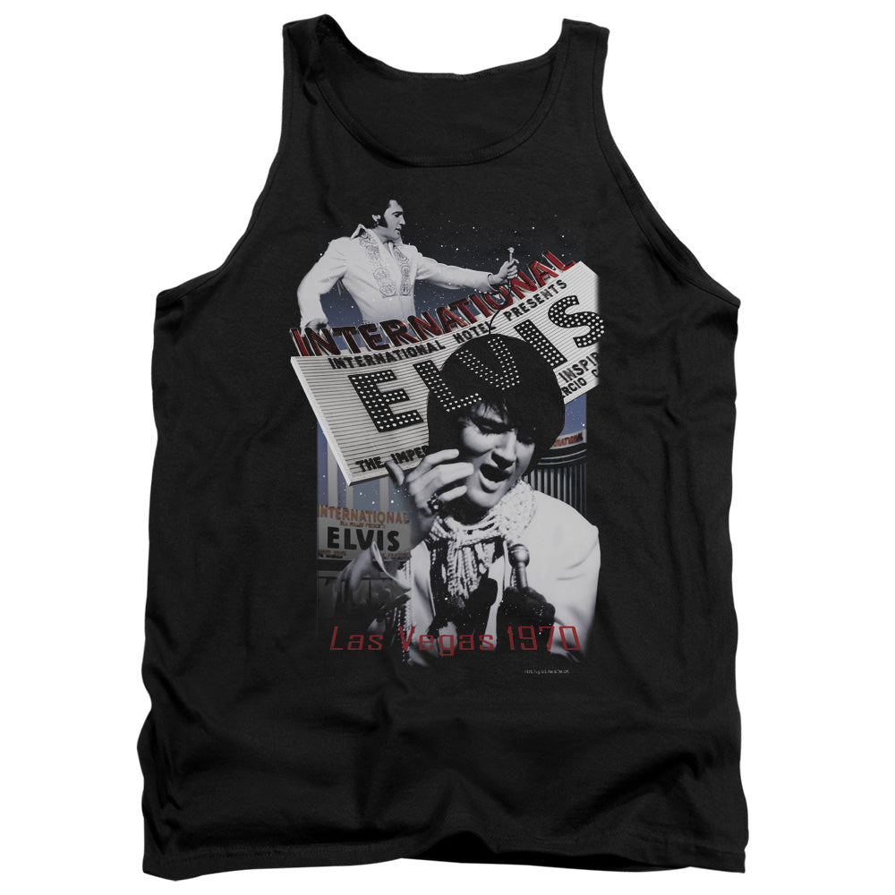 AN OFFCIALLY LICENSED ELVIS PRESLEY INTERNATIONAL HOTEL ADULT UNISEX TANK TOP BLACK