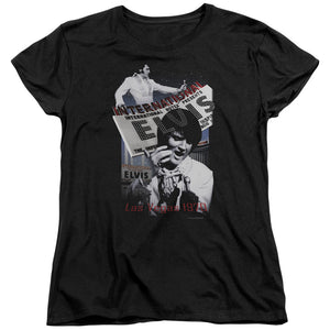 AN OFFCIALLY LICENSED ELVIS PRESLEY INTERNATIONAL HOTEL WOMEN'S REGULAR FIT T-SHIRT BLACK