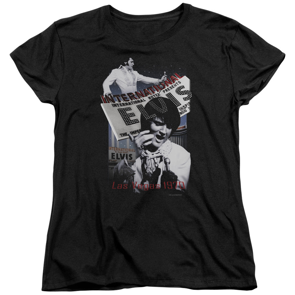AN OFFCIALLY LICENSED ELVIS PRESLEY INTERNATIONAL HOTEL WOMEN'S REGULAR FIT T-SHIRT BLACK