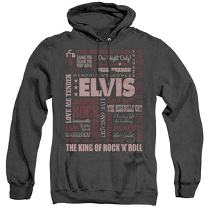 AN OFFCIALLY LICENSED ELVIS PRESLEY WHOLE LOTTA TYPE ADULT UNISEX HEATHER PULLOVER HOODIE BLACK