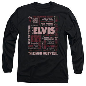 AN OFFCIALLY LICENSED ELVIS PRESLEY WHOLE LOTTA TYPE MEN'S LONG SLEEVE T-SHIRT BLACK