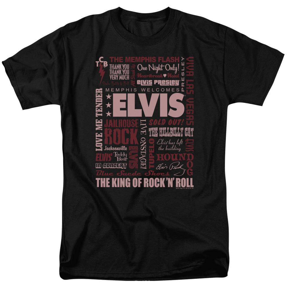 AN OFFCIALLY LICENSED ELVIS PRESLEY WHOLE LOTTA TYPE MEN'S REGULAR FIT T-SHIRT BLACK