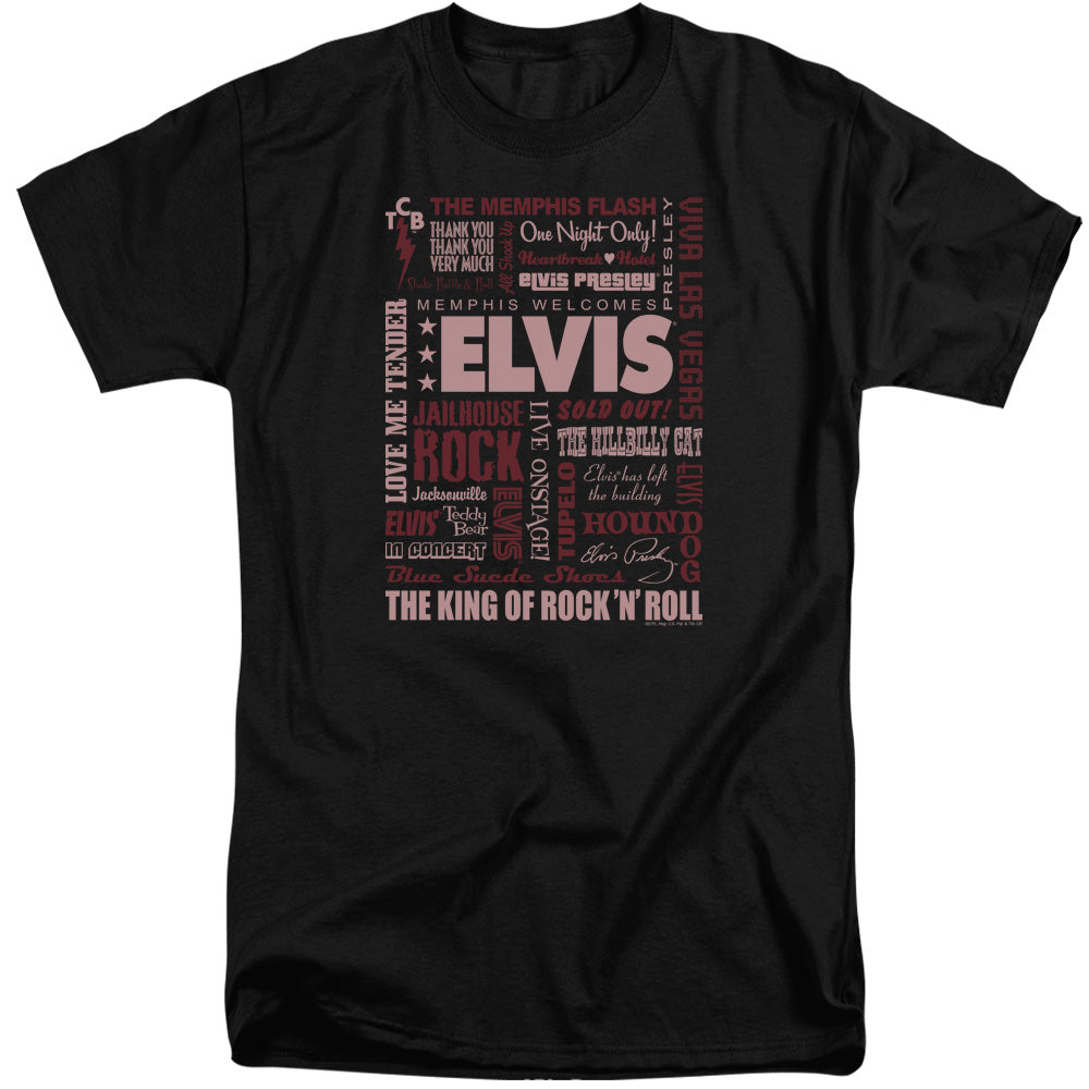 AN OFFCIALLY LICENSED ELVIS PRESLEY WHOLE LOTTA TYPE MEN'S TALL FIT T-SHIRT BLACK
