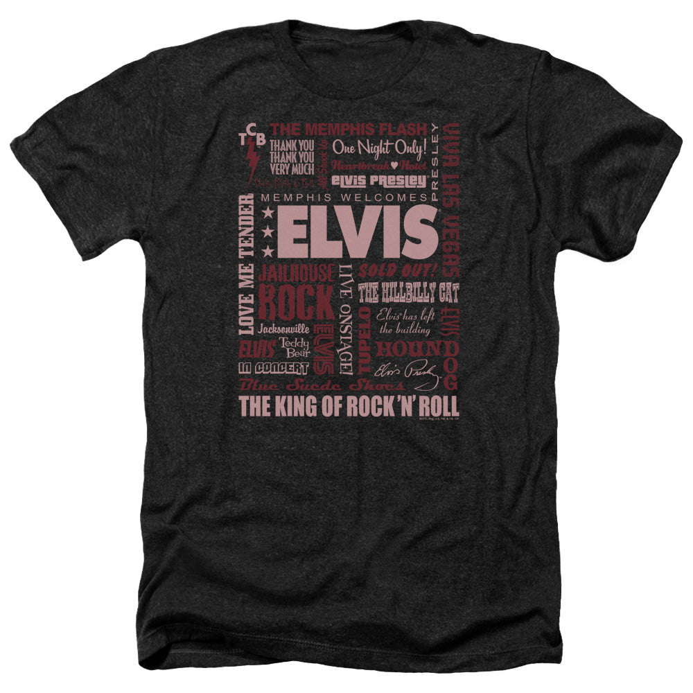 AN OFFCIALLY LICENSED ELVIS PRESLEY WHOLE LOTTA TYPE MEN'S HEATHER T-SHIRT CHARCOAL