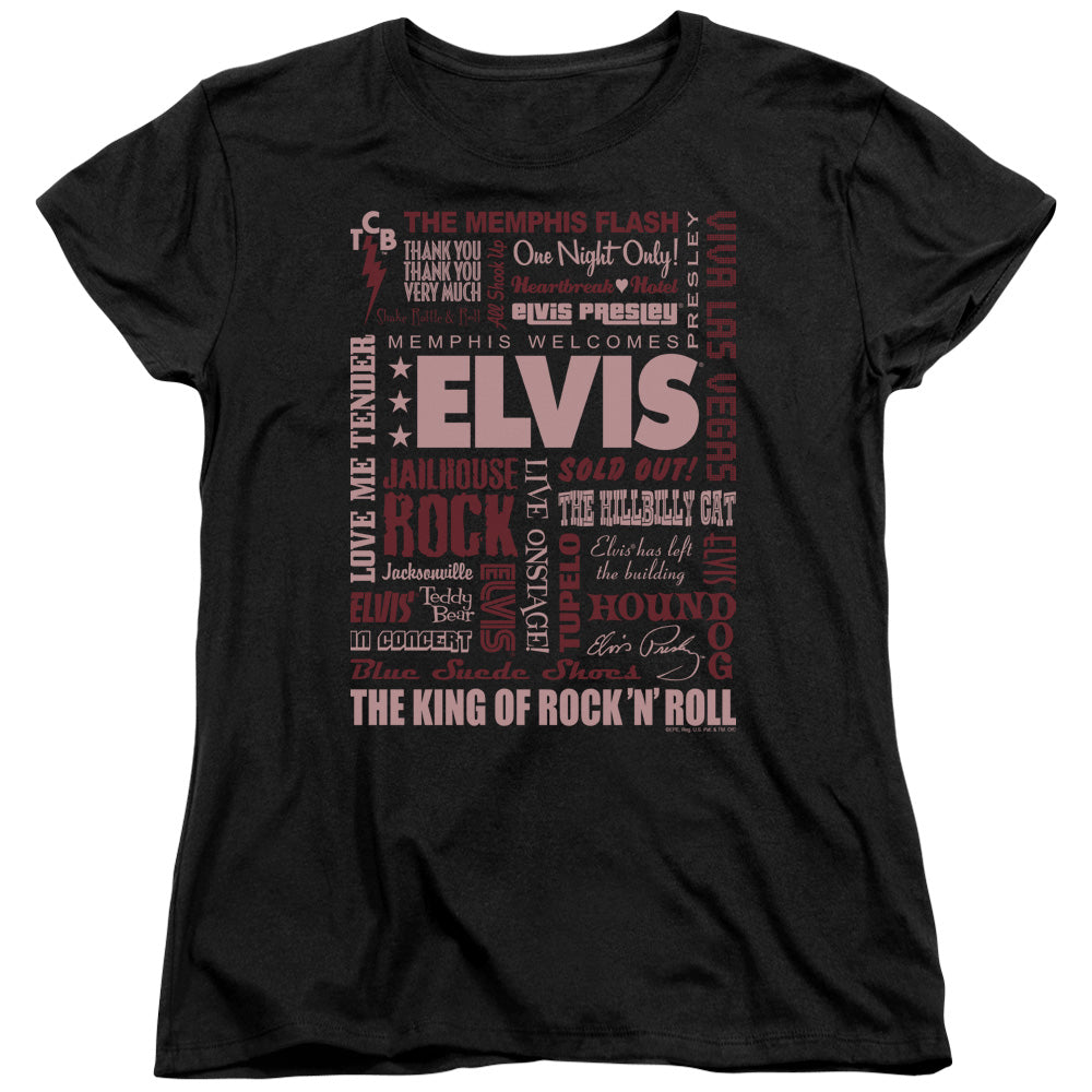 AN OFFCIALLY LICENSED ELVIS PRESLEY WHOLE LOTTA TYPE WOMEN'S REGULAR FIT T-SHIRT BLACK