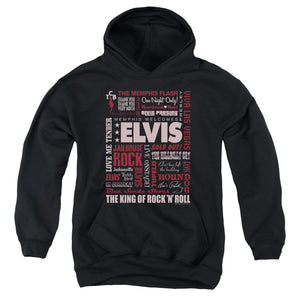 AN OFFCIALLY LICENSED ELVIS PRESLEY WHOLE LOTTA TYPE YOUTH HOODIE BLACK