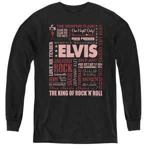 AN OFFCIALLY LICENSED ELVIS PRESLEY WHOLE LOTTA TYPE YOUTH LONG SLEEVE T-SHIRT BLACK