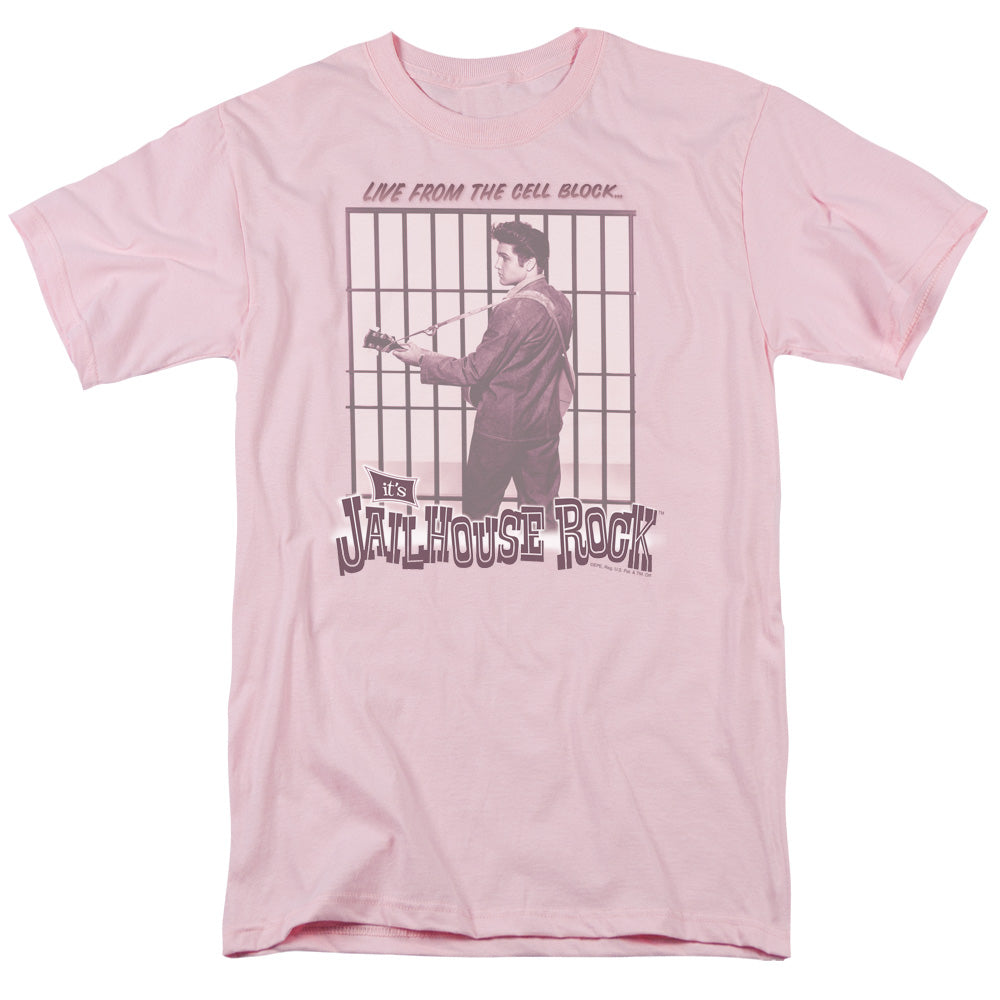 AN OFFCIALLY LICENSED ELVIS PRESLEY CELL BLOCK ROCK MEN'S REGULAR FIT T-SHIRT PINK