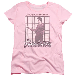 AN OFFCIALLY LICENSED ELVIS PRESLEY CELL BLOCK ROCK WOMEN'S REGULAR FIT T-SHIRT PINK