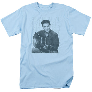 AN OFFCIALLY LICENSED ELVIS PRESLEY REPEAT MEN'S REGULAR FIT T-SHIRT LIGHT BLUE